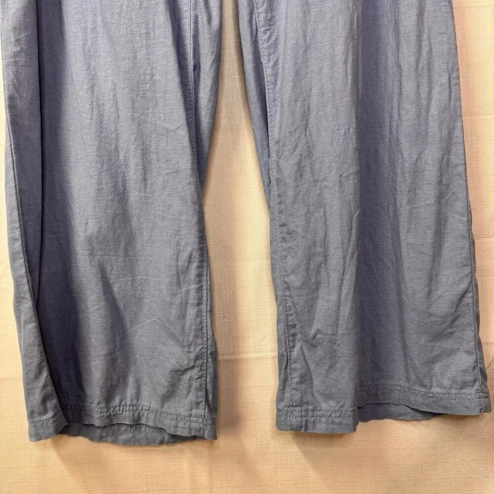 H&M Pants Womens 12 Blue Linen Blend‎ Wide Leg Relaxed Trousers Casual Summer